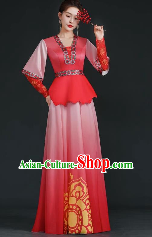 China Style Stage Catwalk Show Costumes Long Trailing Cheongsam Team Dress Art Examination Clothes