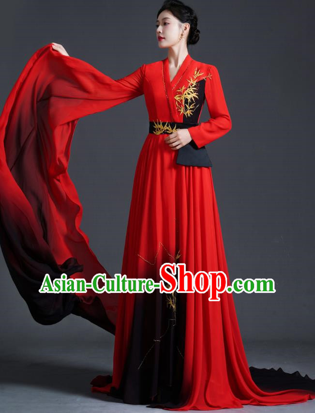 Chinese Style Top Banquet Evening Dress Model Catwalk Performance Costume Long Guzheng Playing Art Test Dress Tailing