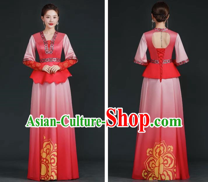 China Style Stage Catwalk Show Costumes Long Trailing Cheongsam Team Dress Art Examination Clothes