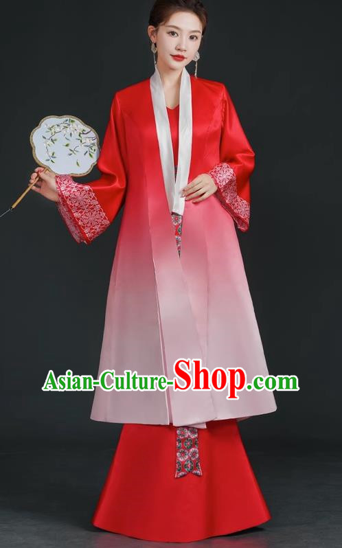 China Style Stage Catwalk Show Costumes Long Trailing Cheongsam Team Dress Art Examination Clothes