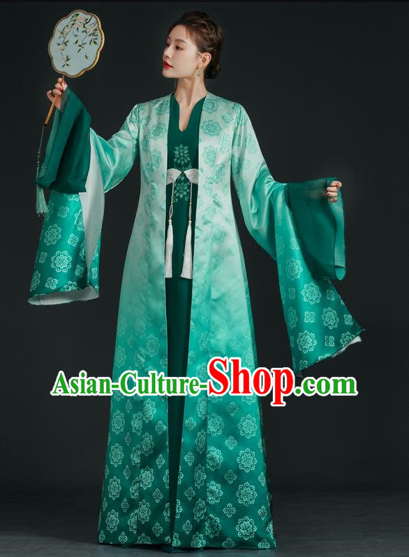 China Style Top Catwalk Evening Dress Trailing Long Model Team Stage Performance Clothing Art Test Dress Green