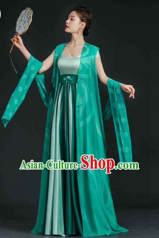 China Style Top Catwalk Evening Dress Trailing Long Model Team Stage Performance Clothing Art Test Dress Green