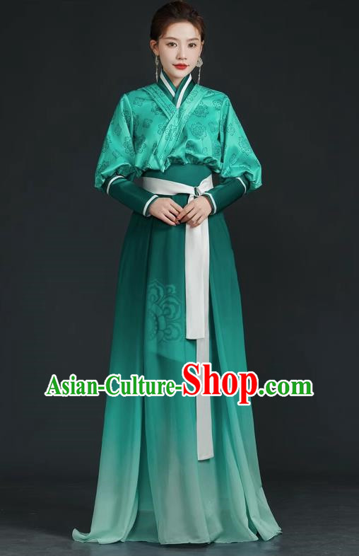 China Style Top Catwalk Evening Dress Trailing Long Model Team Stage Performance Clothing Art Test Dress Green