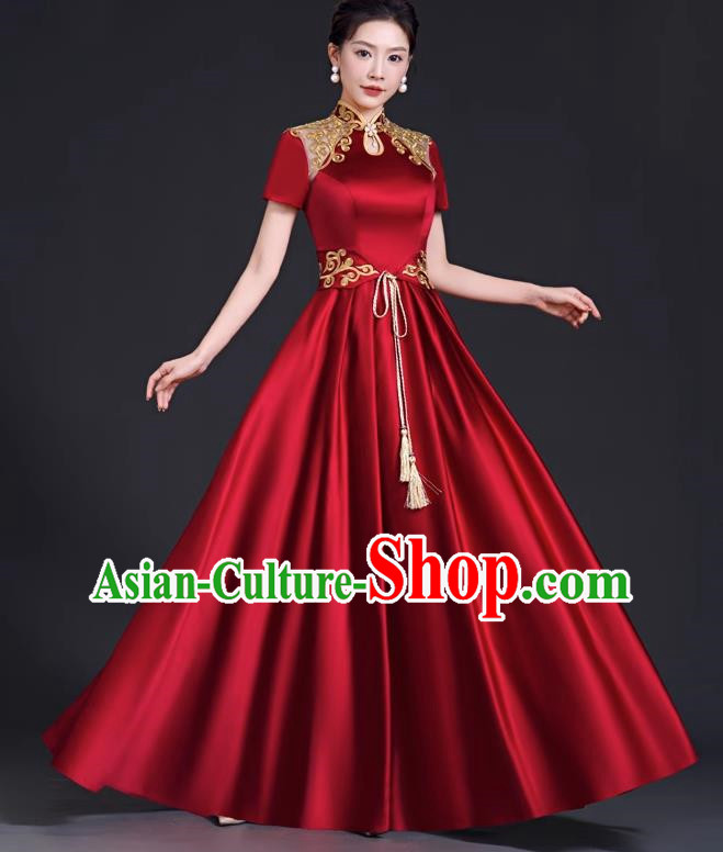 Top Banquet Evening Dress Annual Meeting Host Chorus Performance Clothing Temperament Wine Red Toast Dress