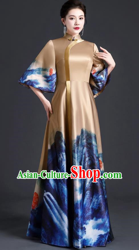 Chinese Style Top Atmospheric Banquet Evening Dress Long Section Annual Meeting Model Catwalk Show Costume Dress