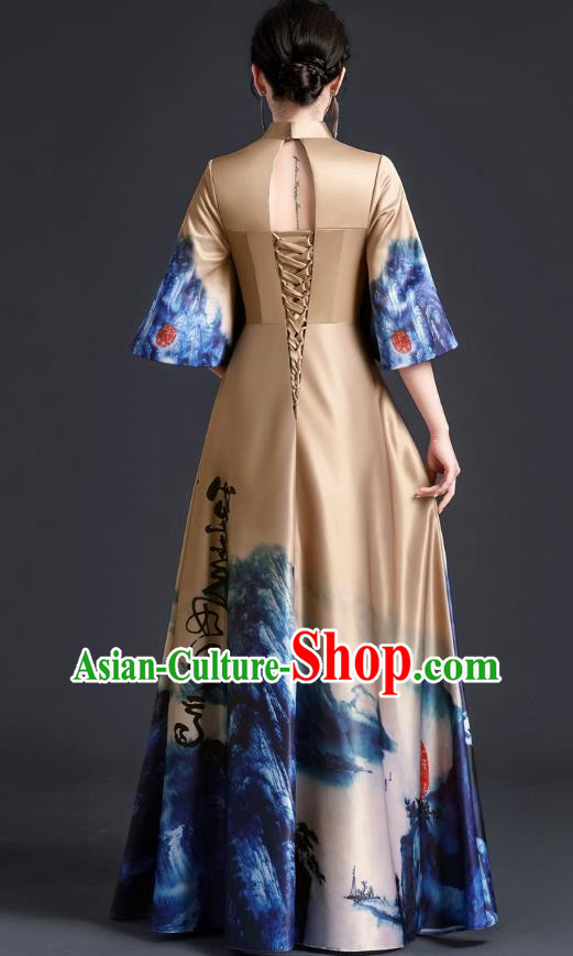 Chinese Style Top Atmospheric Banquet Evening Dress Long Section Annual Meeting Model Catwalk Show Costume Dress