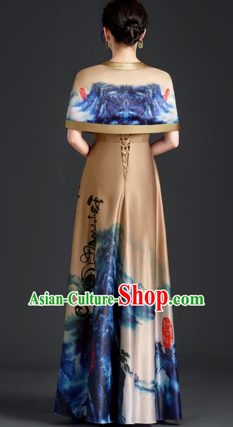 Chinese Style Top Atmospheric Landscape Painting Banquet Evening Dress Long Model Stage Catwalk Art Examination Performance Dress