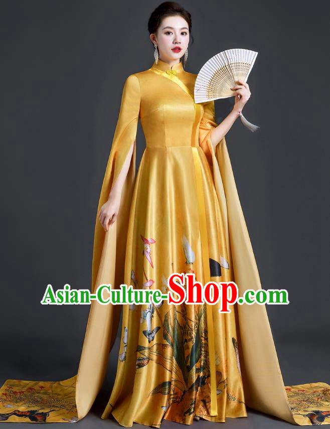 Chinese Style Top Evening Dress Annual Meeting Model Catwalk Show Cheongsam Performance Costume Atmospheric Guzheng Performance Art Test