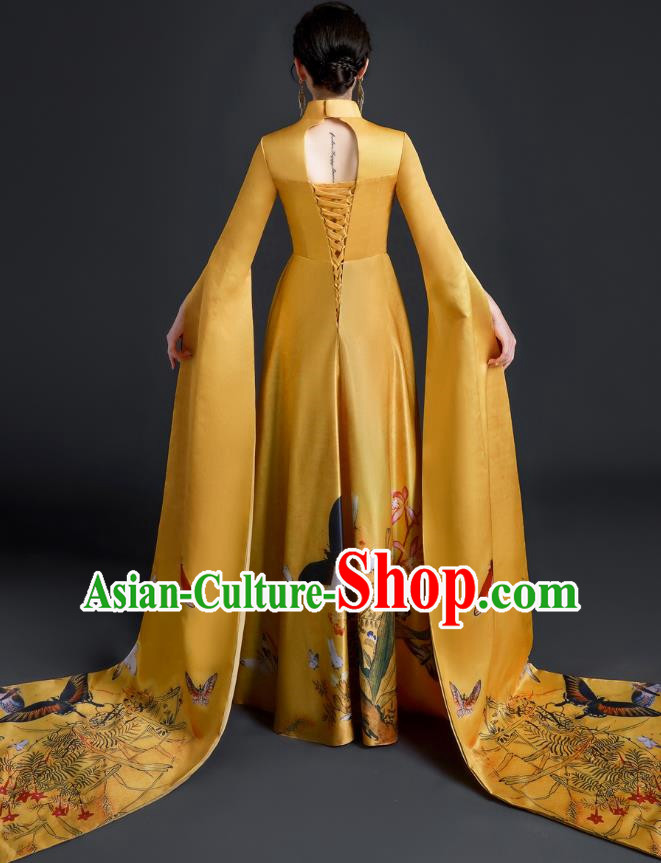 Chinese Style Top Evening Dress Annual Meeting Model Catwalk Show Cheongsam Performance Costume Atmospheric Guzheng Performance Art Test