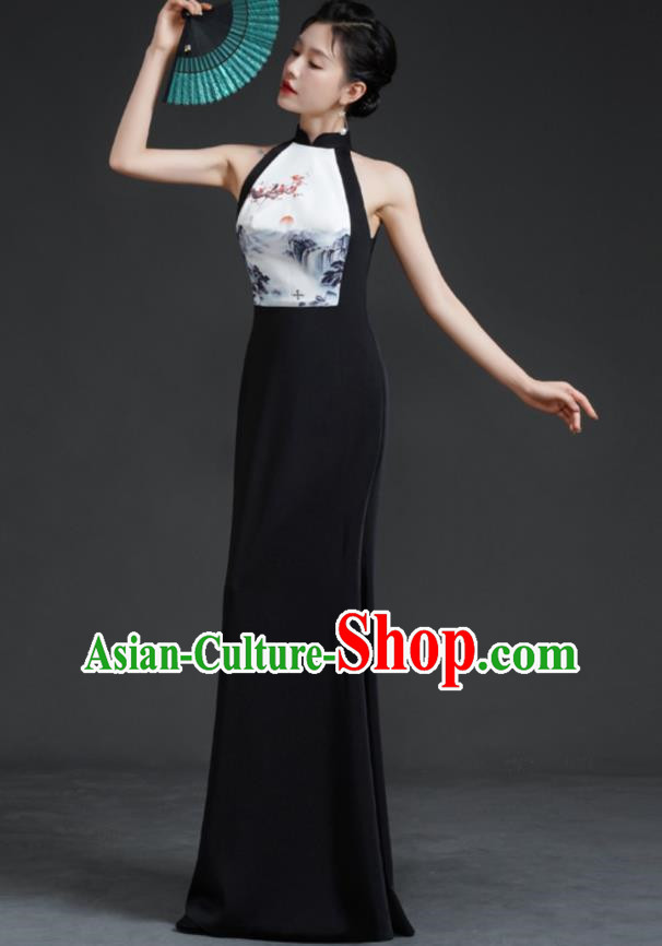 Chinese Style Banquet Evening Dress Sexy Shoulders Young Improved Catwalk Cheongsam Long Party Party Dress