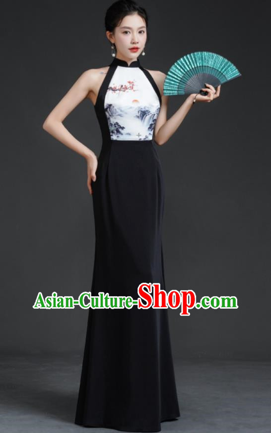 Chinese Style Banquet Evening Dress Sexy Shoulders Young Improved Catwalk Cheongsam Long Party Party Dress