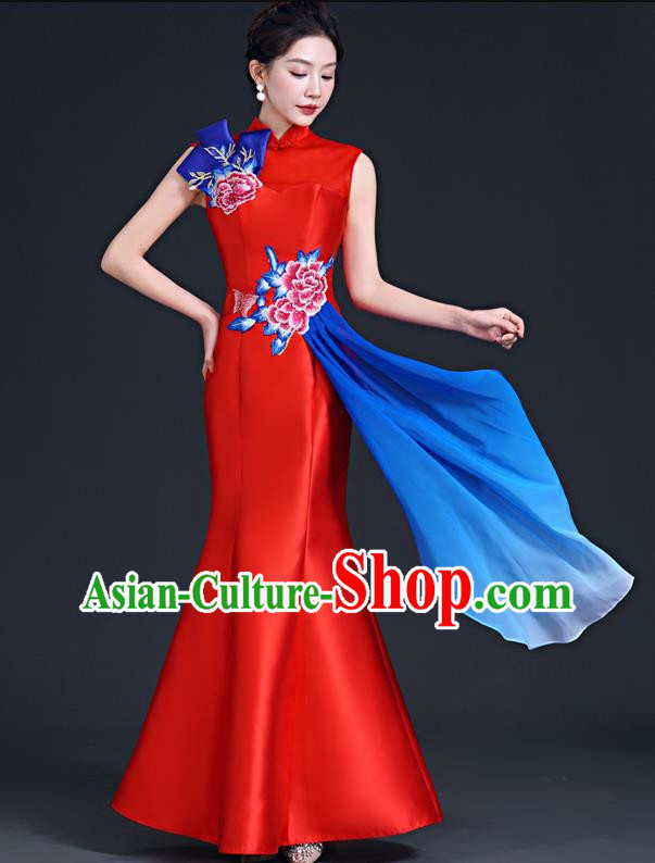 Chinese Style Improved Long Fishtail Banquet Evening Dress Skirt Annual Meeting Show Host Catwalk Cheongsam
