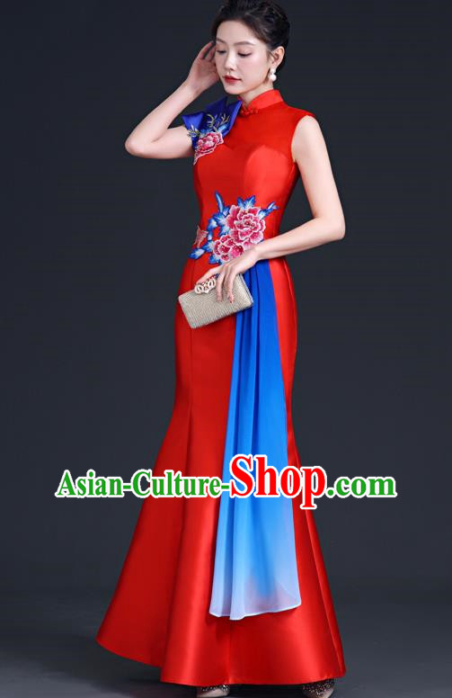 Chinese Style Improved Long Fishtail Banquet Evening Dress Skirt Annual Meeting Show Host Catwalk Cheongsam