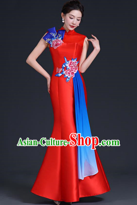 Chinese Style Improved Long Fishtail Banquet Evening Dress Skirt Annual Meeting Performance Host Catwalk Cheongsam