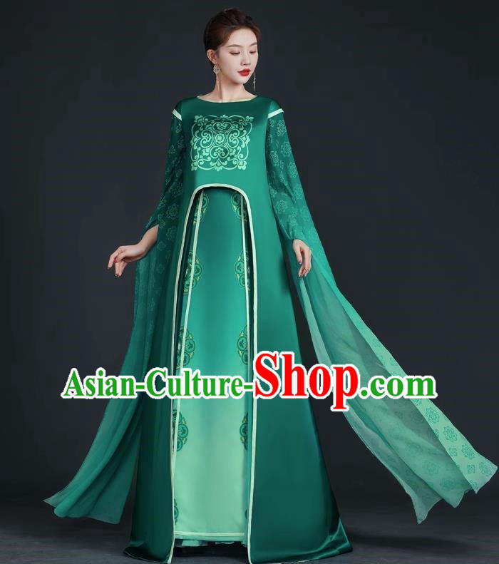 Top Chinese Style Stage Catwalk Costumes Long Tube Top National Costume Guzheng Performance Art Test Dress Atmosphere