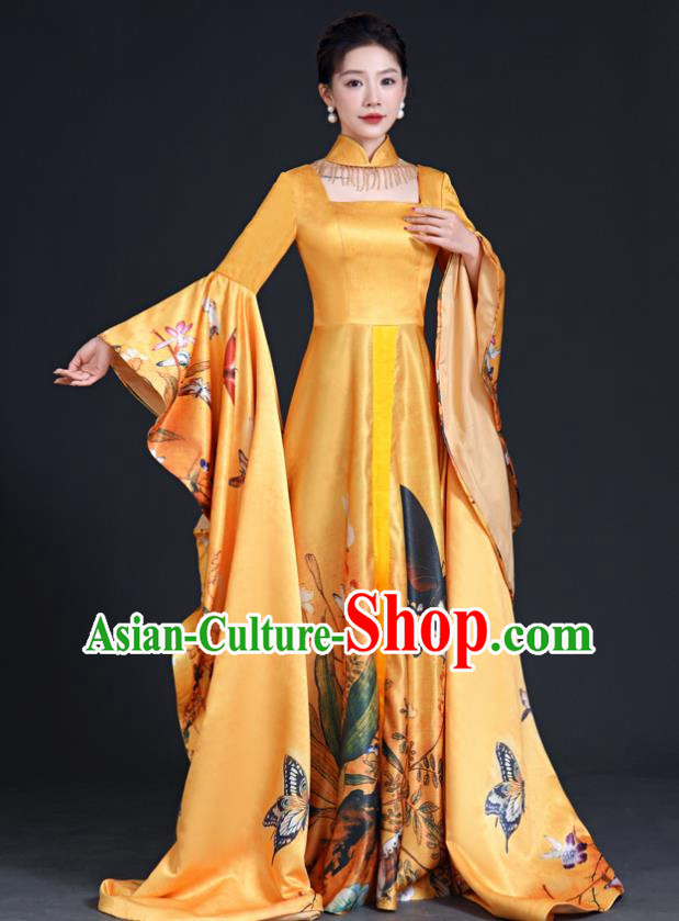 Chinese Fashion Top Catwalk Evening Dress Atmosphere Art Examination Vocal Performance Host Dress Model Cheongsam Long Costumes