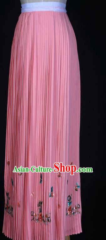 Pink Pleated Skirt Yue Opera Huadan Embroidered Opera Costume All Match Skirt For Women