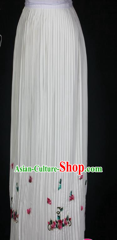 White Pleated Skirt Yue Opera Huadan Embroidered Opera Costumes All Match Skirt Women