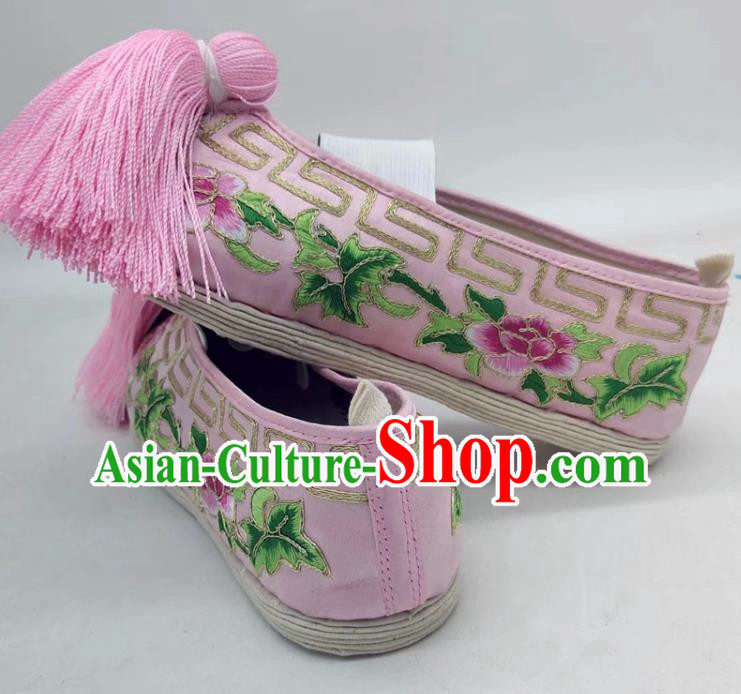 Thousand Layer Bottom Opera Huadan Flat Bottomed Embroidered Shoes Hook Gold Chinese Style Classical Dance Big Peony