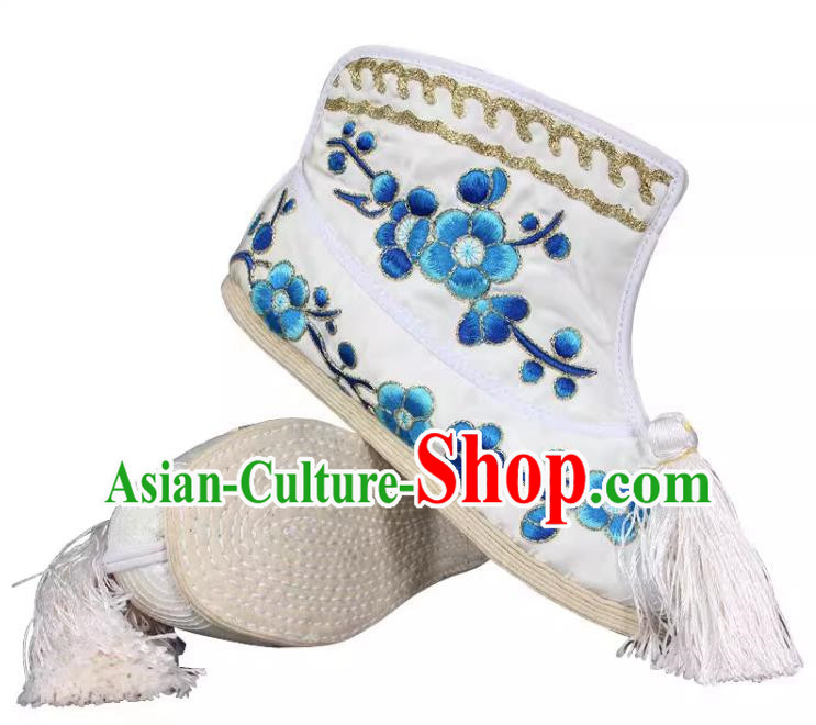 Blue Embroidered Melaleuca Bottom Flat Plum Blossom Fast Boots Color Fast Huadan Wudan Embroidered Shoes Handmade Shoes Chinese Style Ancient Costume Shoes Opera