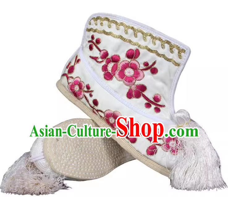Pink Embroidered Melaleuca Bottom Flat Plum Blossom Fast Boots Color Fast Huadan Wudan Embroidered Shoes Handmade Shoes Chinese Style Ancient Costume Shoes Opera
