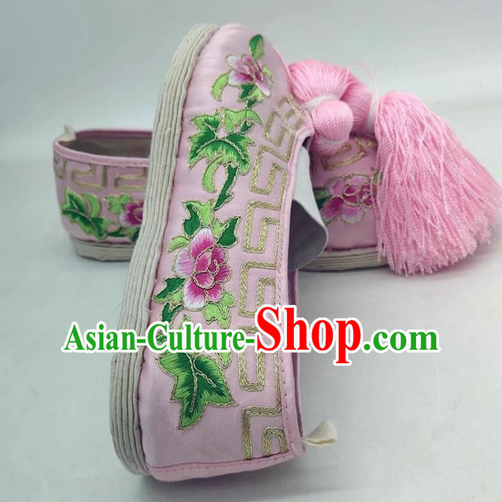 Thousand Layer Bottom Opera Huadan Flat Bottomed Embroidered Shoes Hook Gold Chinese Style Classical Dance Big Peony