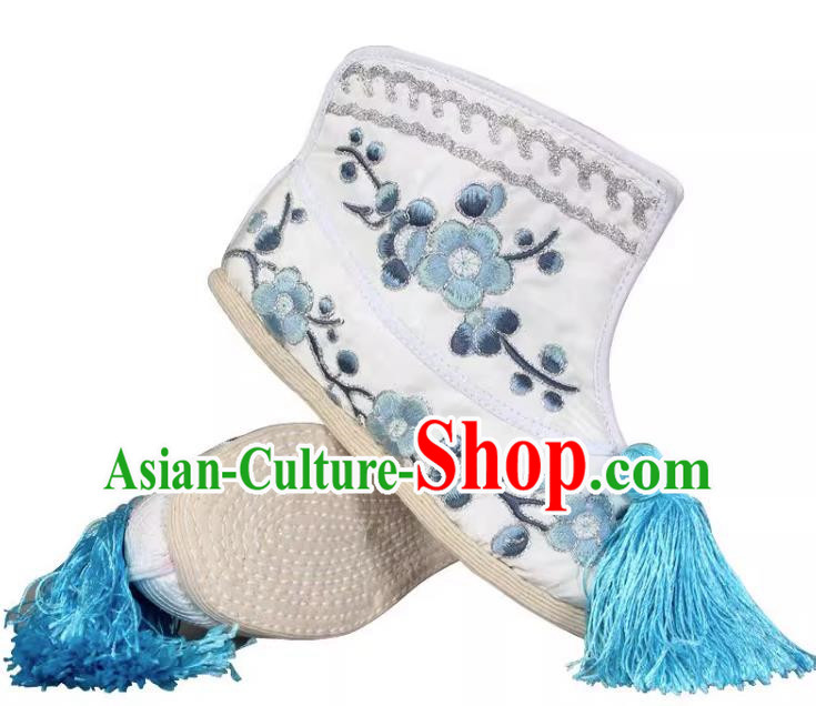 Gray Embroidered Melaleuca Bottom Flat Plum Blossom Fast Boots Color Fast Huadan Wudan Embroidered Shoes Handmade Shoes Chinese Style Ancient Costume Shoes Opera