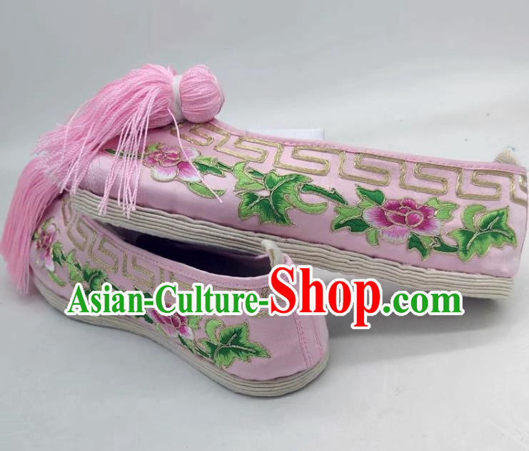 Thousand Layer Bottom Opera Huadan Flat Bottomed Embroidered Shoes Hook Gold Chinese Style Classical Dance Big Peony