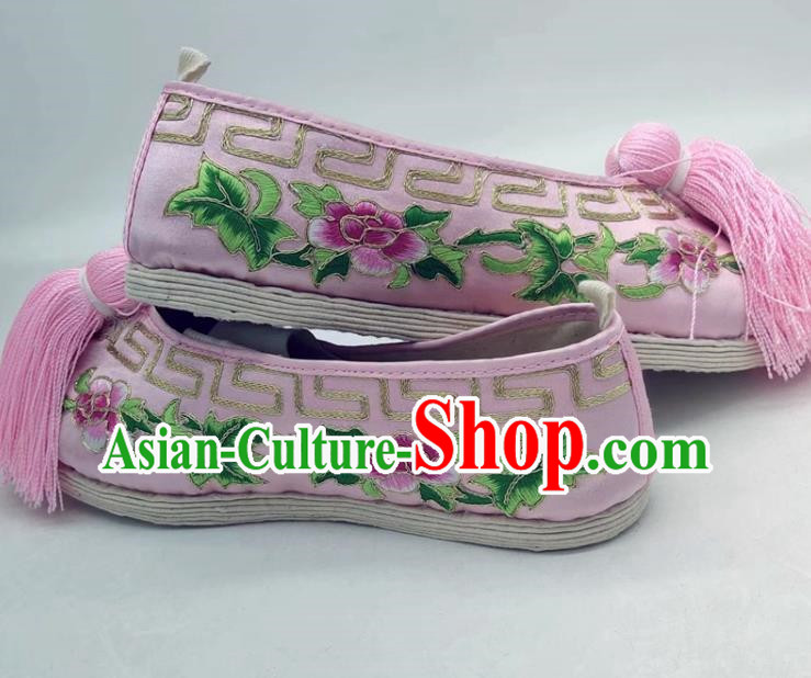 Thousand Layer Bottom Opera Huadan Flat Bottomed Embroidered Shoes Hook Gold Chinese Style Classical Dance Big Peony