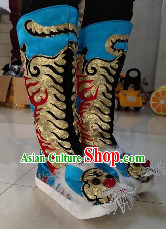 Lake Blue Tiger Head Boots Wusheng Boots Opera Shoes Melaleuca Soles