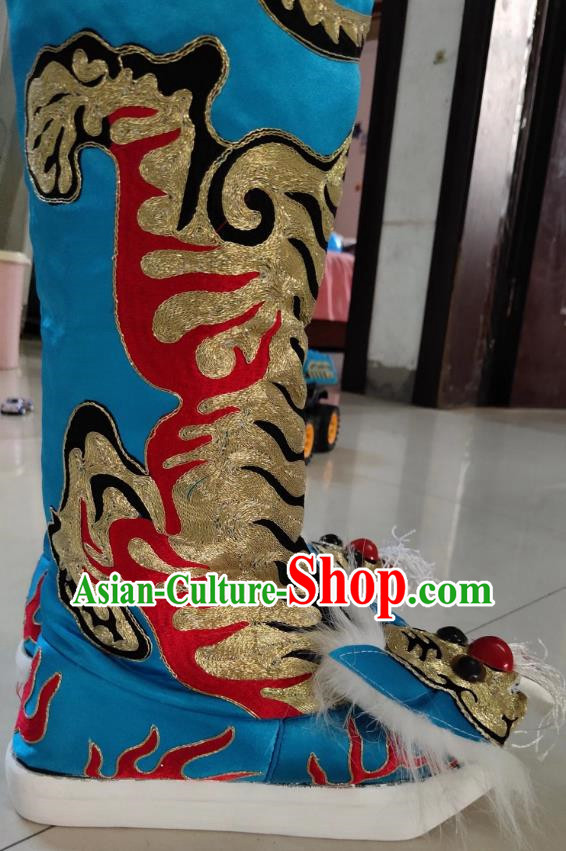 Lake Blue Tiger Head Boots Wusheng Boots Opera Shoes Melaleuca Soles