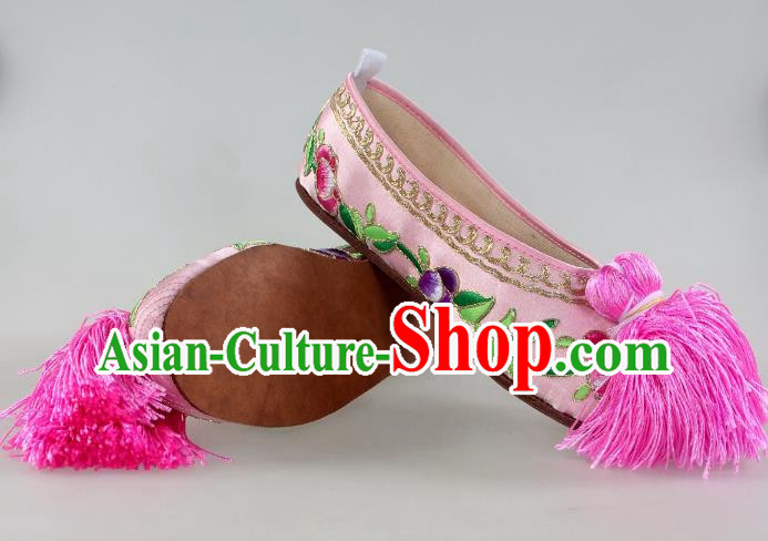 Embroidered Shoes Opera Color Shoes Cowhide Flat Classical Dance Huadan Shoes Stage Performance Women Shoes