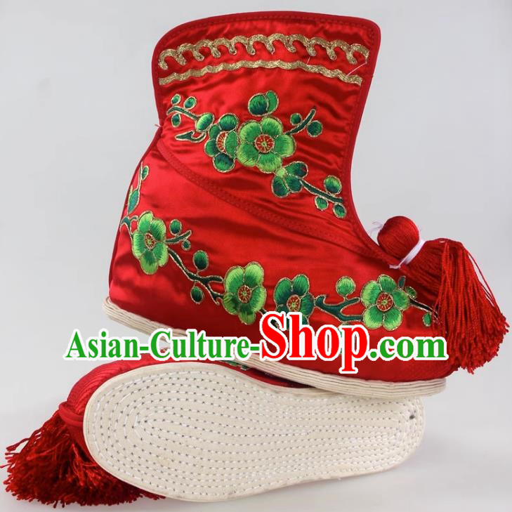 Thousand Layer Bottom Inner Heightened Plum Blossom Embroidered Fast Boots Opera Wudan Cloth Bottom Color Shoes Dance Shoe Dance Performance