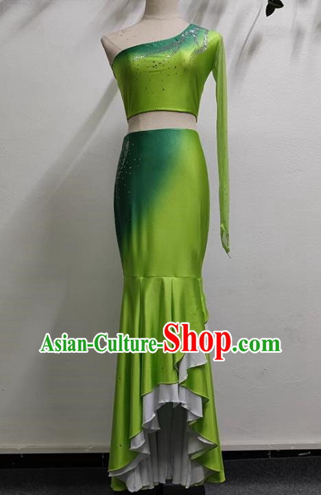 Green Dai Dance Performance Costume Custom Made Self Cultivation Fishtail Swing Peacock Dance Art Test Practice Stage Performance Costume
