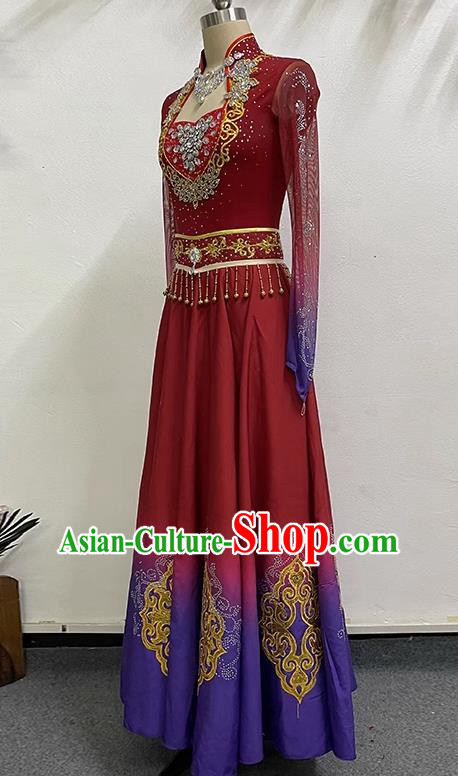 Art Test China Xinjiang Clothing Self Cultivation Big Skirt Uyghur Dance Practice Art Test Performance Dance Clothes