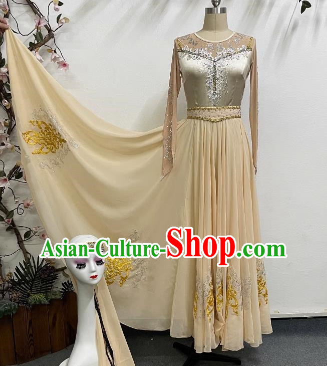 China Xinjiang Dance Pure Color Elegant Large Skirt Performance Costumes Ethnic Style Practice Art Test Clothing