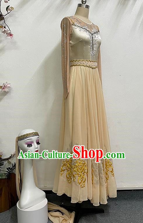 China Xinjiang Dance Pure Color Elegant Large Skirt Performance Costumes Ethnic Style Practice Art Test Clothing