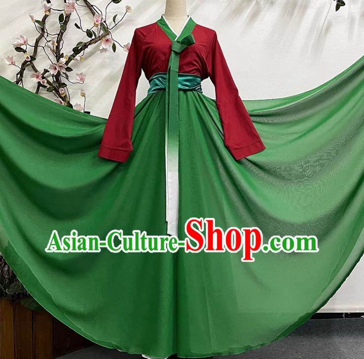 Red and Green Korean Dance Praying for Style Group Dance Big Skirt Students Stage National Performance Costumes