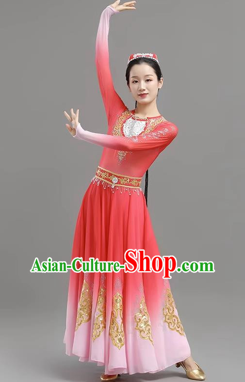 China Xinjiang Dance Opening Dance Skirt Elegant Gradient Color Large Skirt Performance Clothing Self Cultivation Practice Performance Examination Performance Clothing