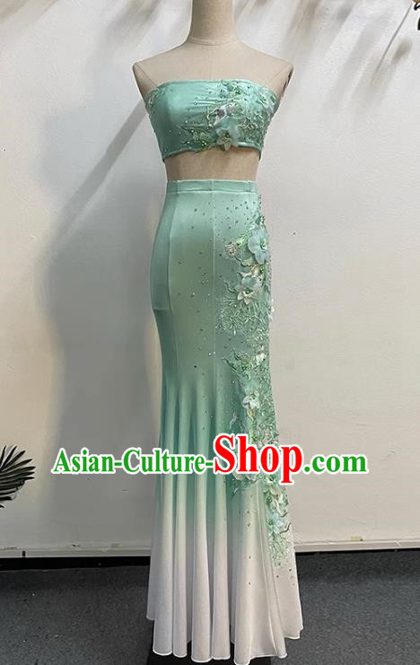 Light Green Dai Dance Performance Costumes Custom Made Self Cultivation Fishtail Swing Peacock Dance Art Test Practice Stage Performance Costumes
