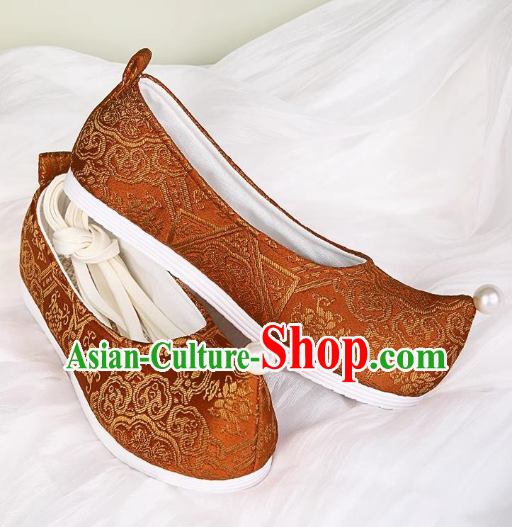 Hanfu Shoes Ancient Style Flat Heel Round Toe Soft Sole Shoes Ming Horse Face Ancient Costume Women Cloth Shoes