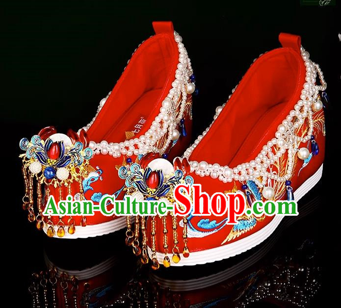 Ming Xiuhe Wedding Shoes Wedding Embroidered Shoes With Heightened Women Red Hanfu Handmade Beading