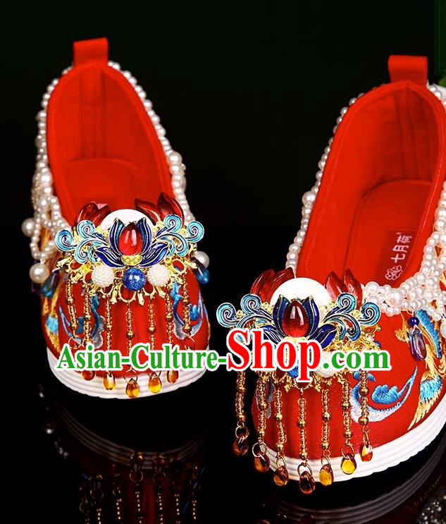 Ming Xiuhe Wedding Shoes Wedding Embroidered Shoes With Heightened Women Red Hanfu Handmade Beading