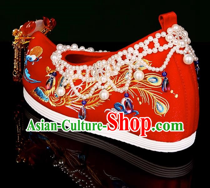 Ming Xiuhe Wedding Shoes Wedding Embroidered Shoes With Heightened Women Red Hanfu Handmade Beading