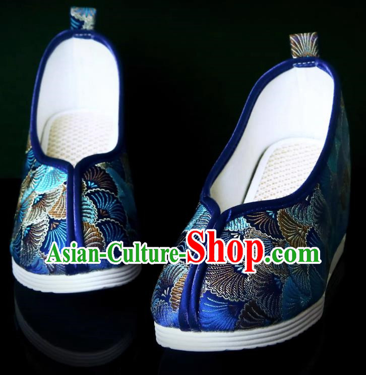 Brocade Satin Hanfu Shoes Women Inner Heightening Round Toe Shallow Mouth Ancient Cloth Shoes