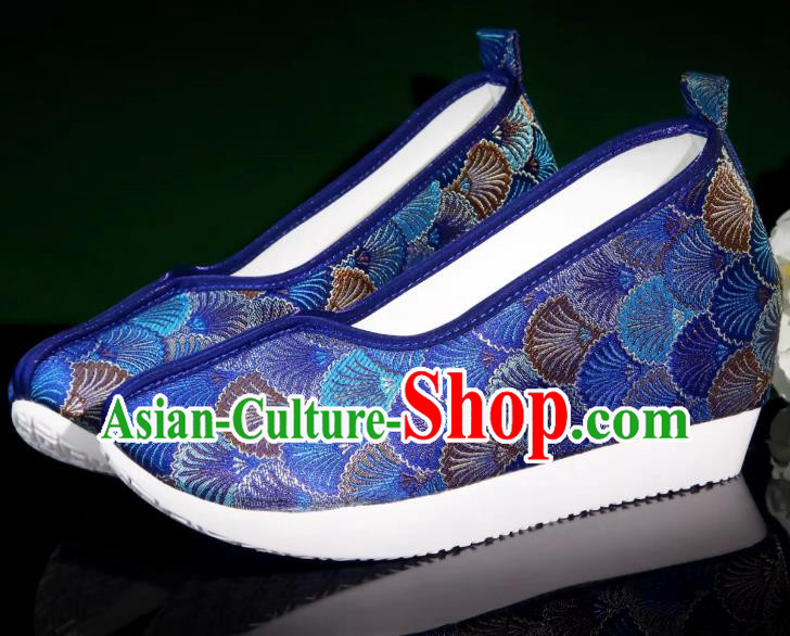 Brocade Satin Hanfu Shoes Women Inner Heightening Round Toe Shallow Mouth Ancient Cloth Shoes
