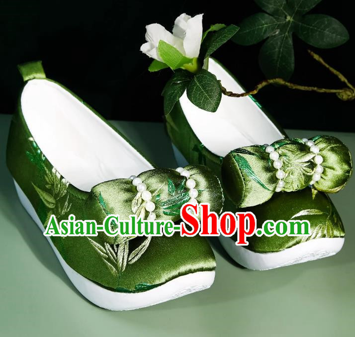 Head Turned Hanfu Shoes Brocade Green Ancient Cloth Shoes