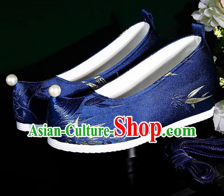 Head Turned Hanfu Shoes Brocade Blue Ancient Cloth Shoes