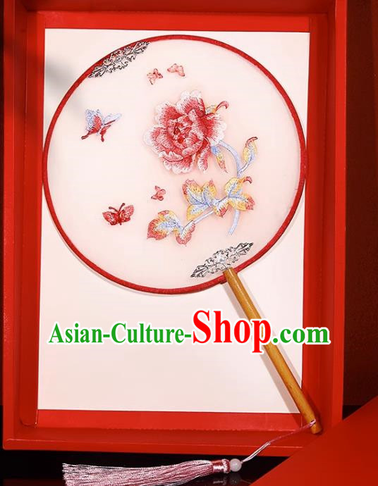 Pink Peony Fan Double Sided Embroidery Suzhou Embroidery Fan Hanfu Girl Ancient Costume Dance Palace Fan Palace