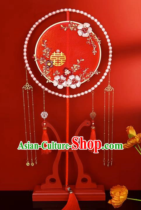 Red Round Fan Wedding Bride Handmade Hi Fan Xiuhe Clothing Chinese Style Wedding Mask Fan